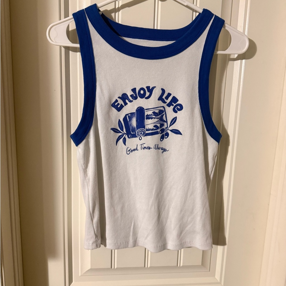 Womans Blue and White Cropped Tank Top